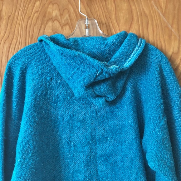 Baja style poncho hoodie with pouch pocket, turquoise, XL - Picture 8 of 9